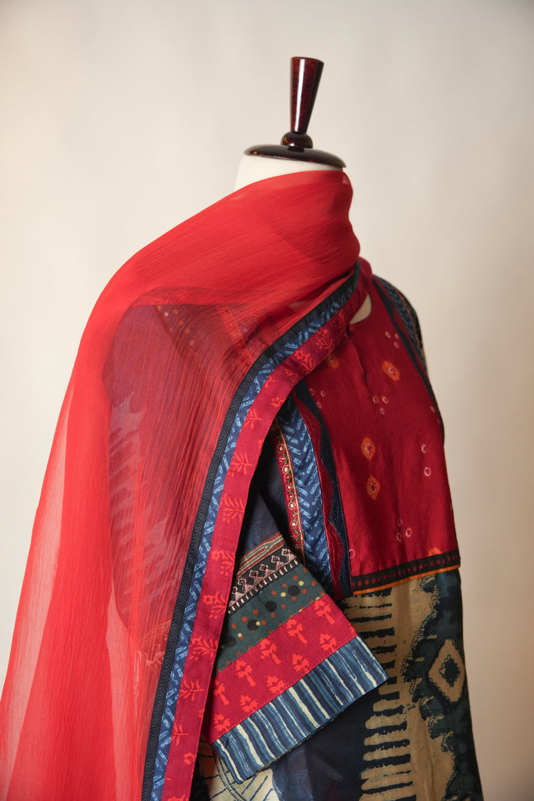 Medh Treated Chiffon Dupatta Red