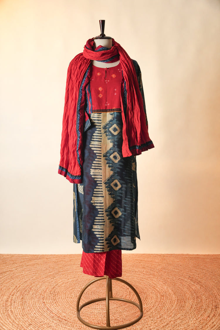 Rozana Hand Block Printed Chanderi Kurta Blue