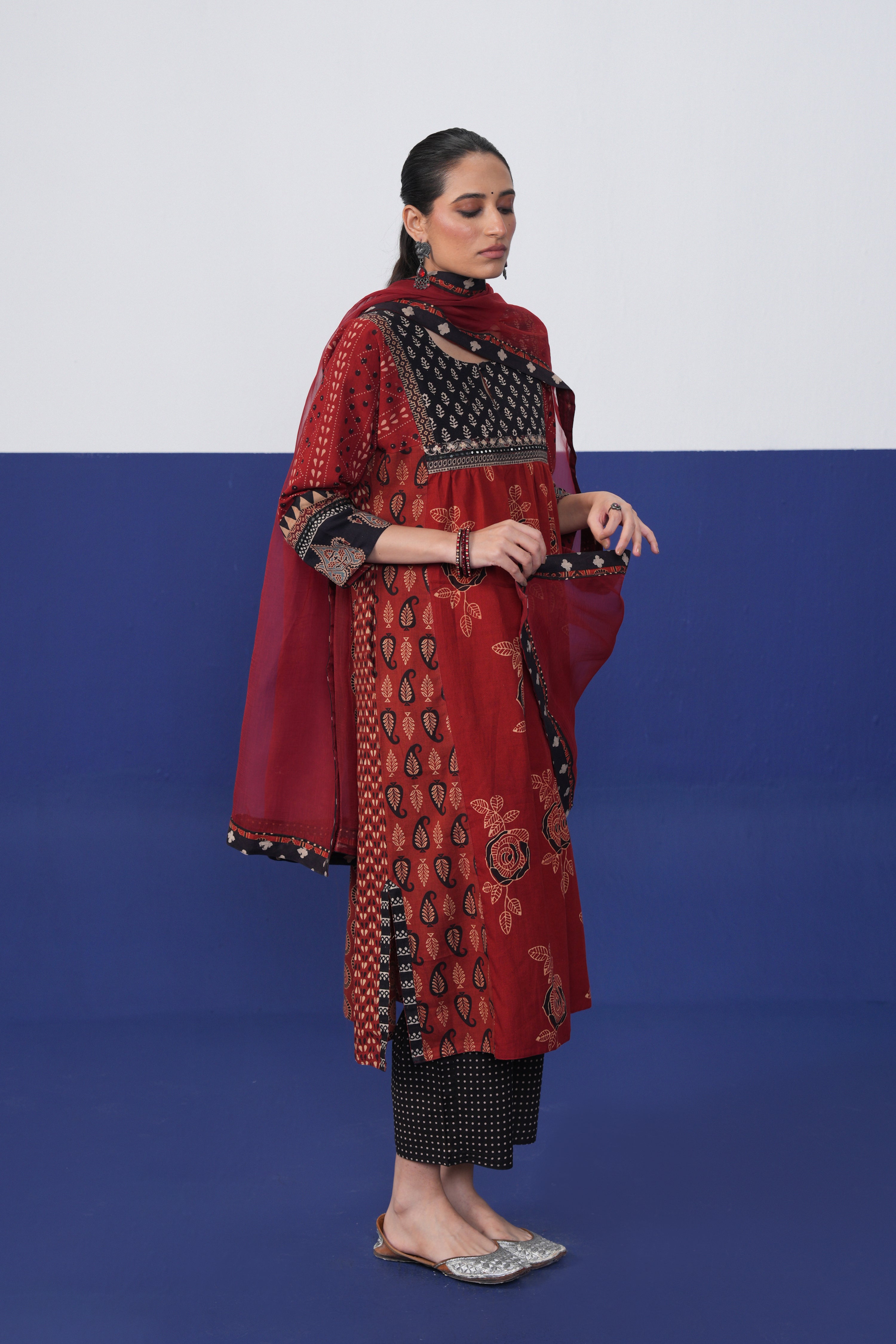 Banjara Cotton Ajrakh Printed Kurta Maroon
