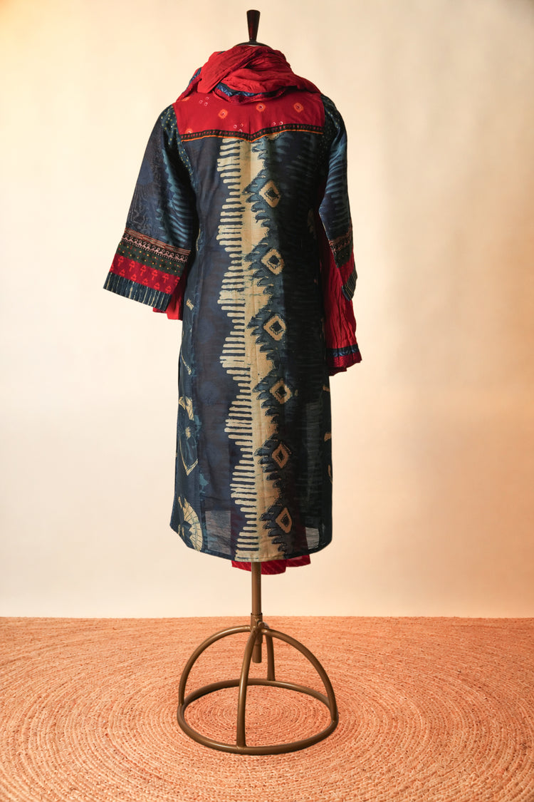 Rozana Hand Block Printed Chanderi Kurta Blue