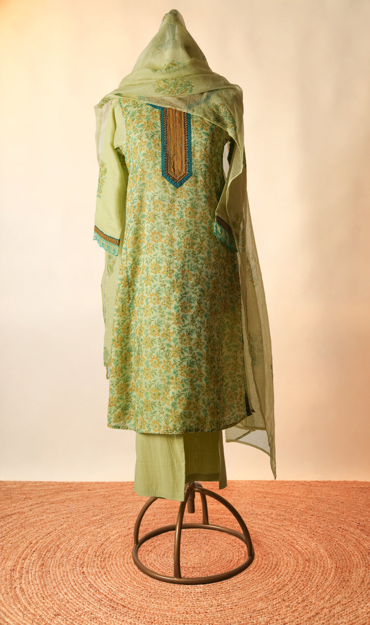 Rozana Straight Cotton Plain Pant Green