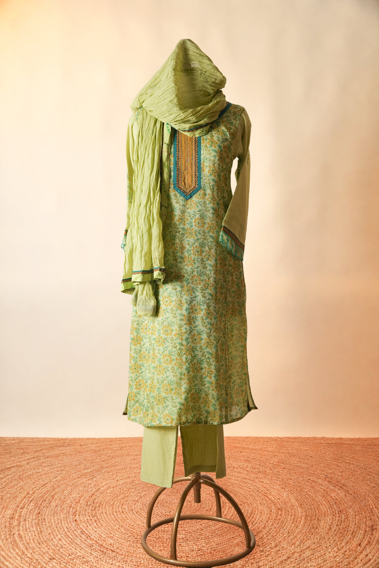 Rozana Crinkled Cotton Dupatta Green