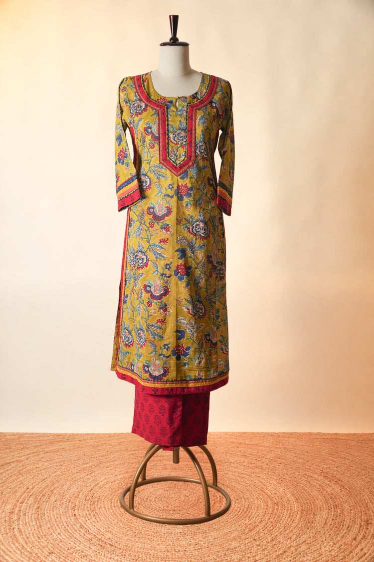 Anu Hand Block Printed Cotton Kurta Green