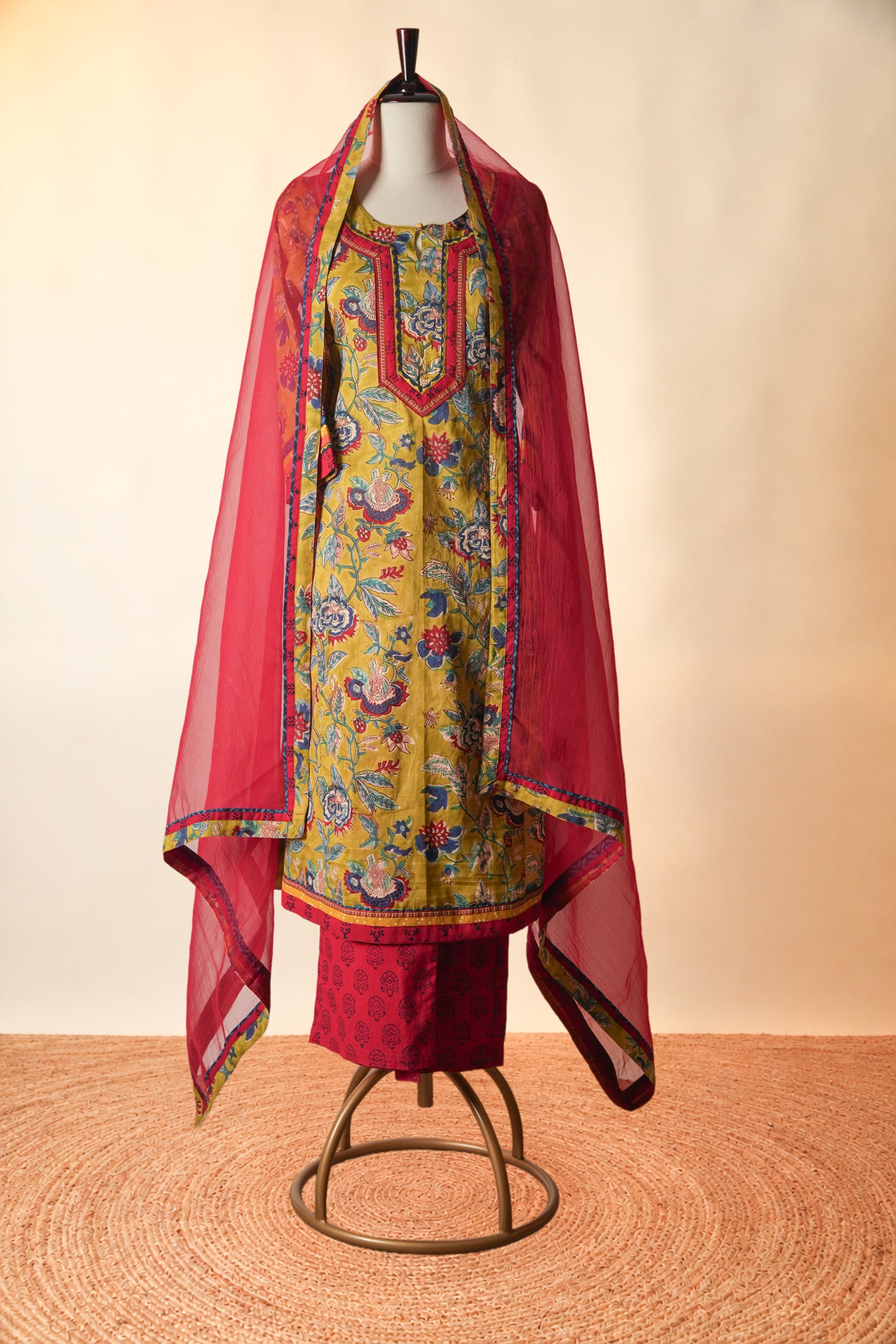 Anu Hand Block Printed Cotton Kurta Green
