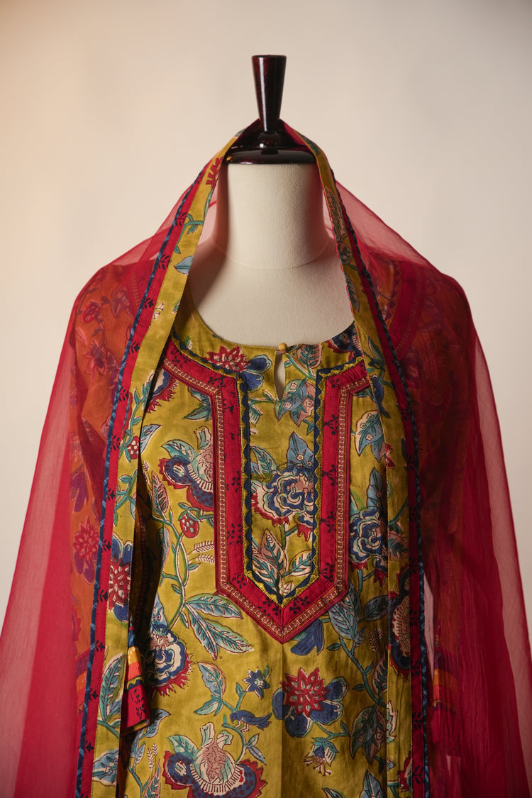 Anu Hand Block Printed Cotton Kurta Green
