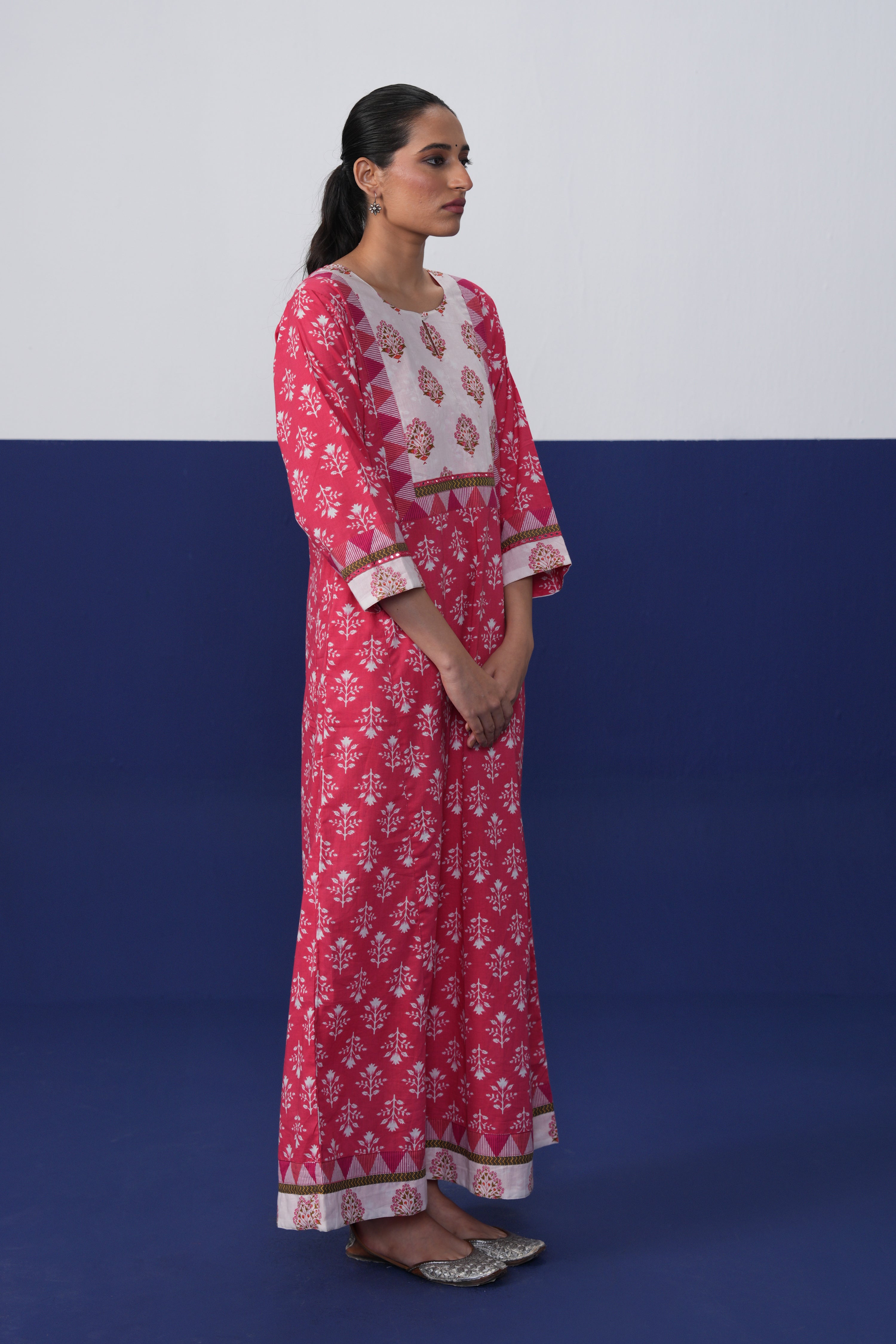 Rozana Cotton Printed Caftan Hot Pink