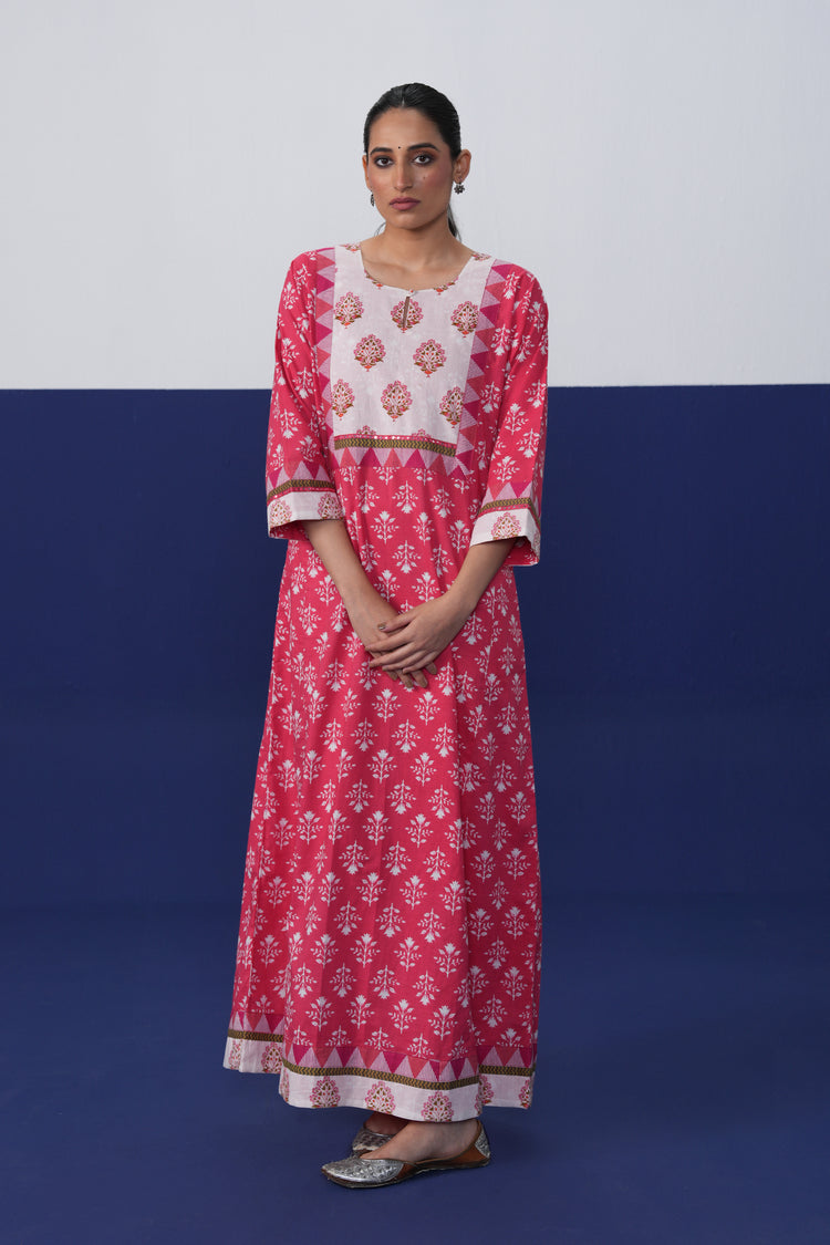 Rozana Cotton Printed Caftan Hot Pink