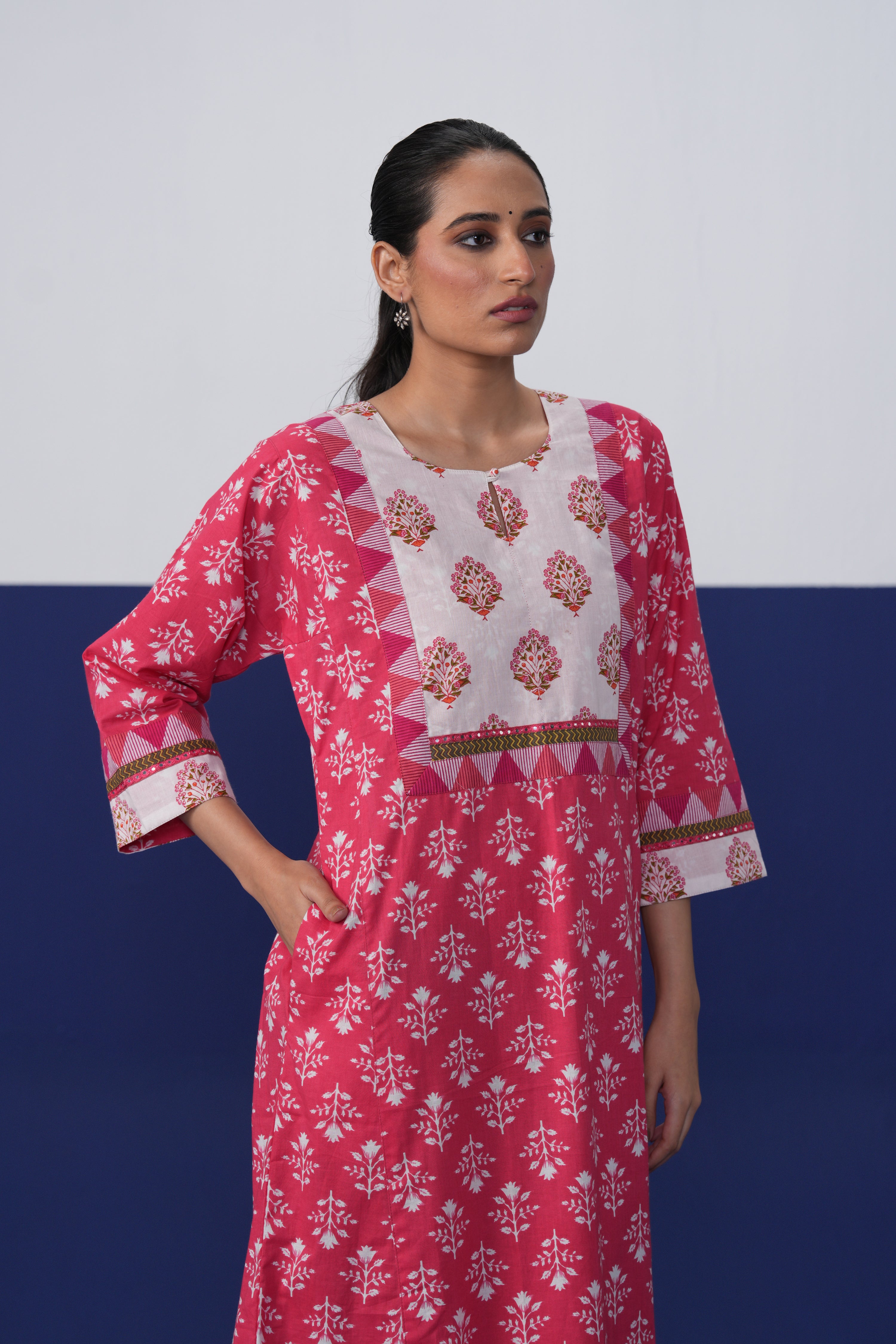 Rozana Cotton Printed Caftan Hot Pink