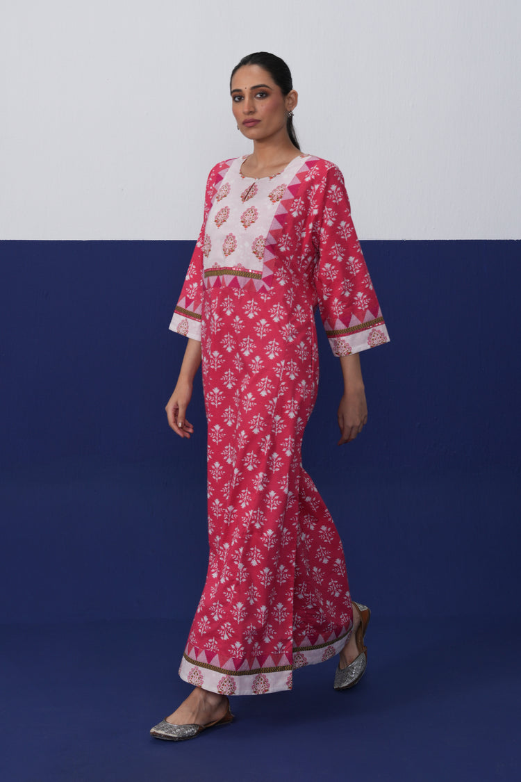 Rozana Cotton Printed Caftan Hot Pink