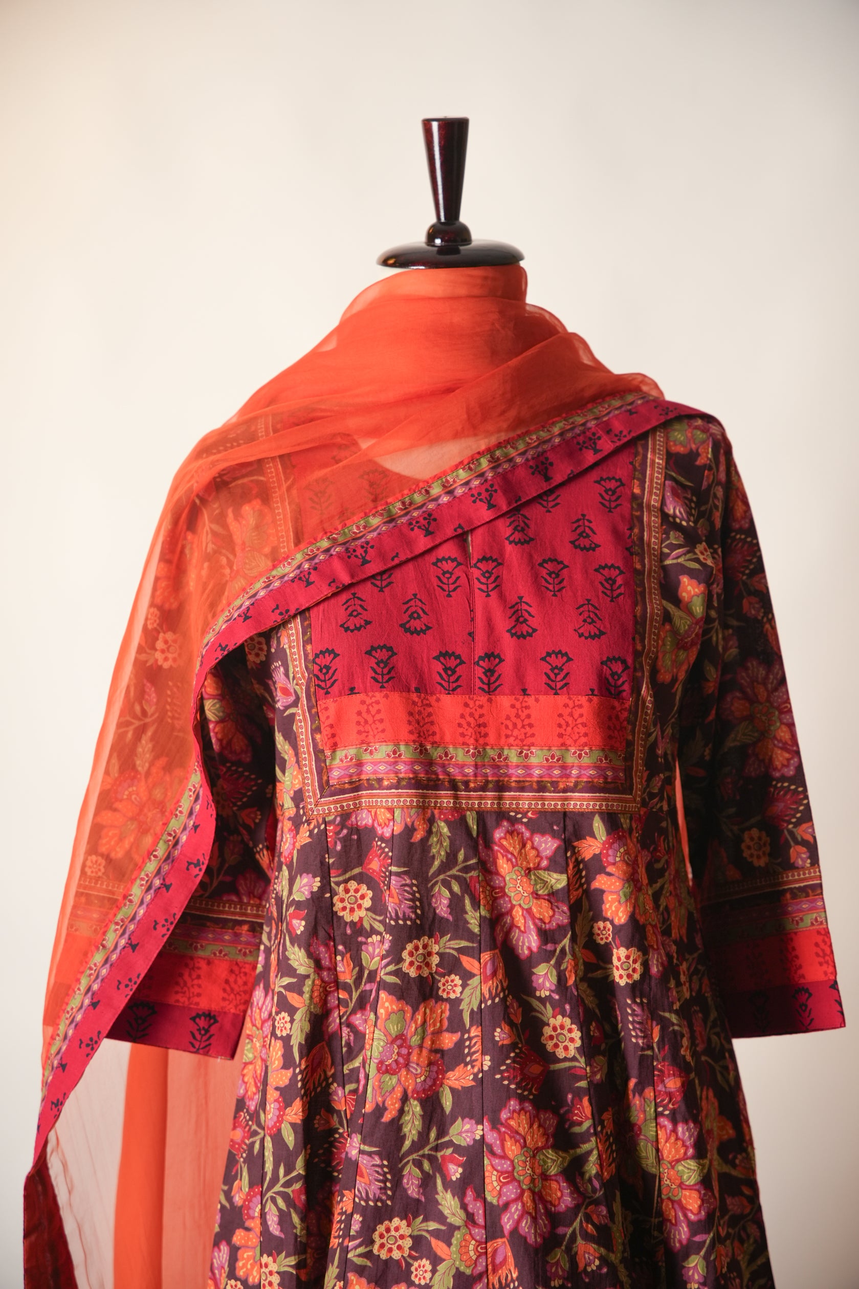 Crinkled Anarkali Printed kurta Wine