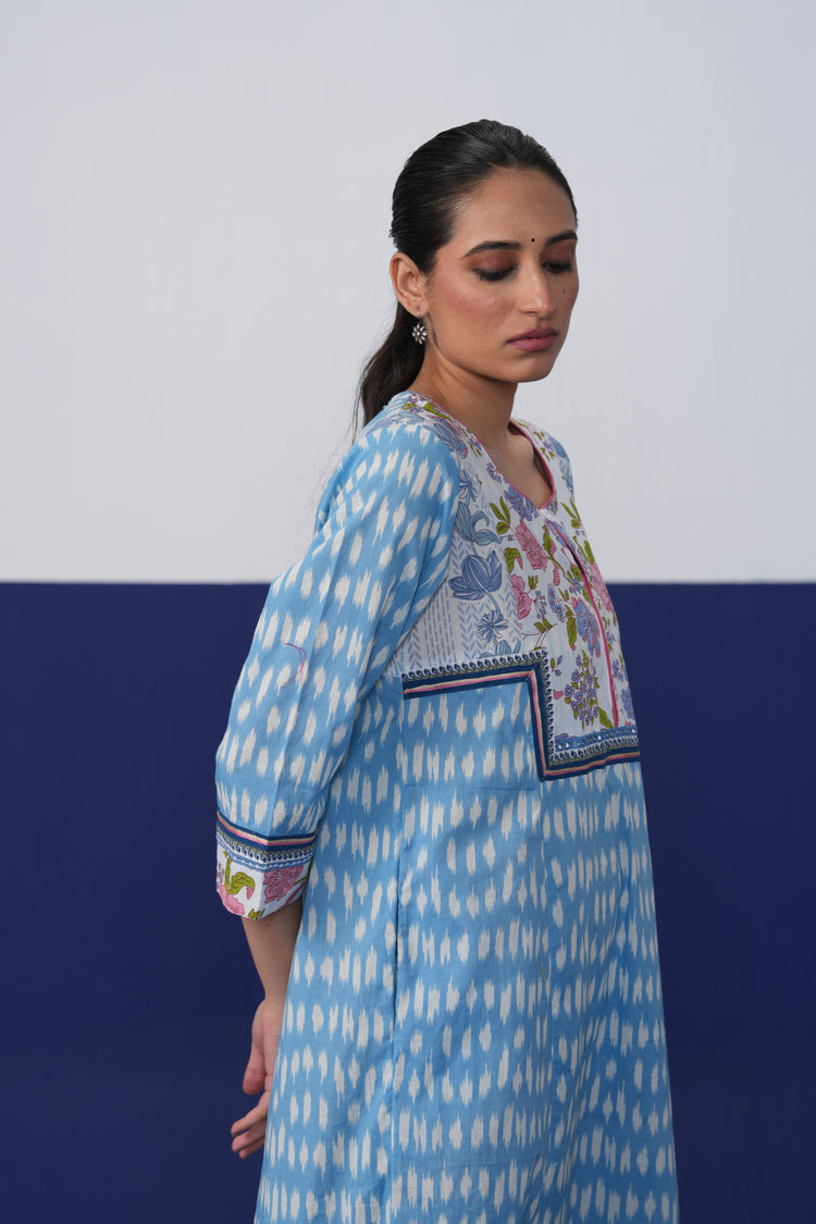 Rozana Cotton Printed Caftan Powder Blue