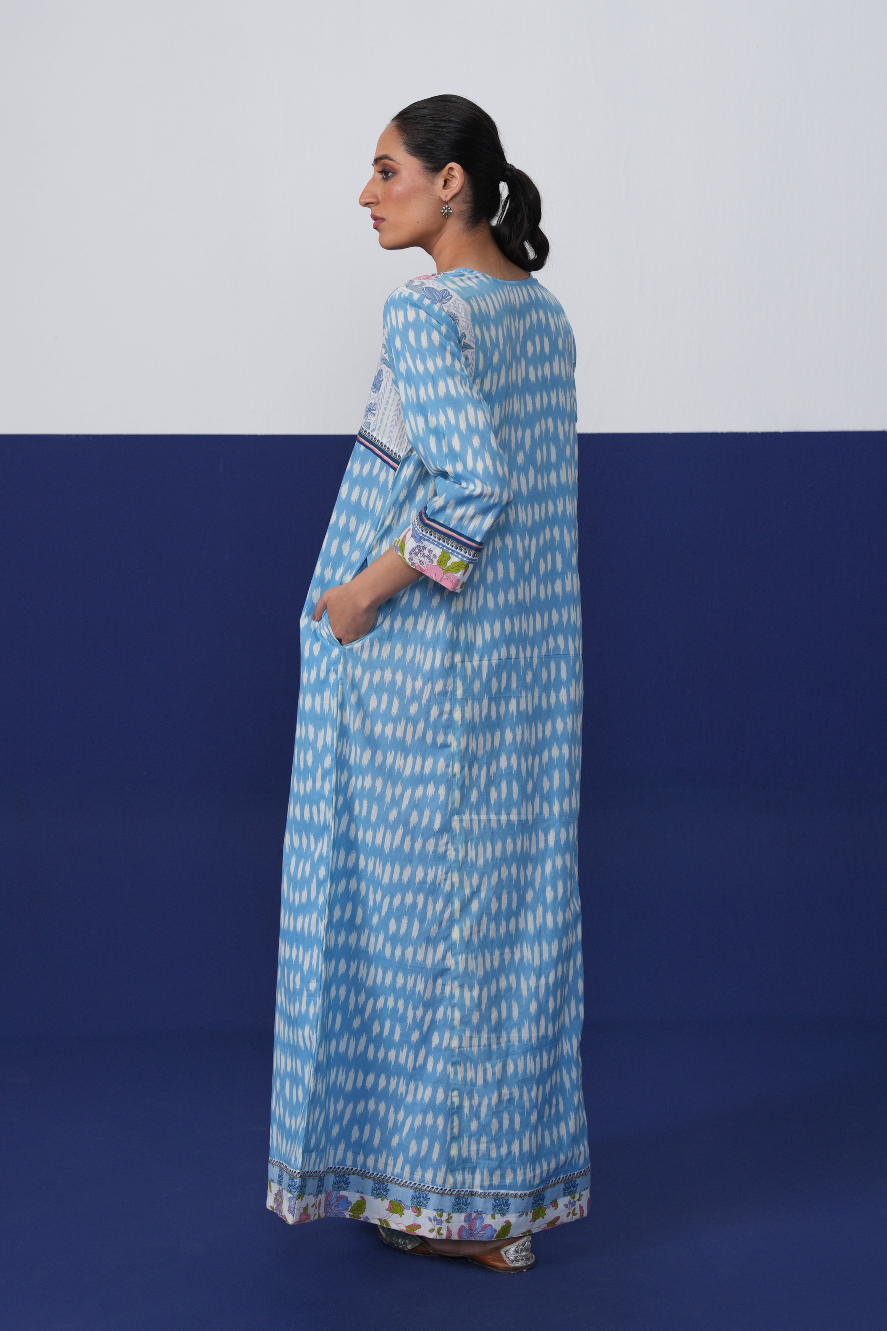 Rozana Cotton Printed Caftan Powder Blue