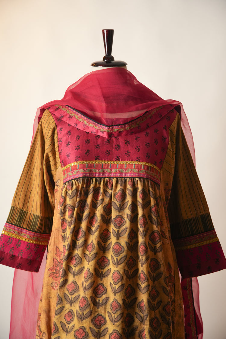 Banjara Hand Embroidered Ajrakh Cotton Kurta Mustard