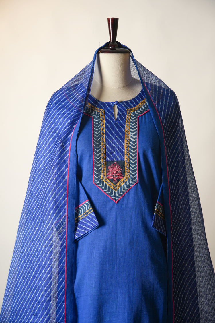 Rozana Cotton Slub Kurta Blue