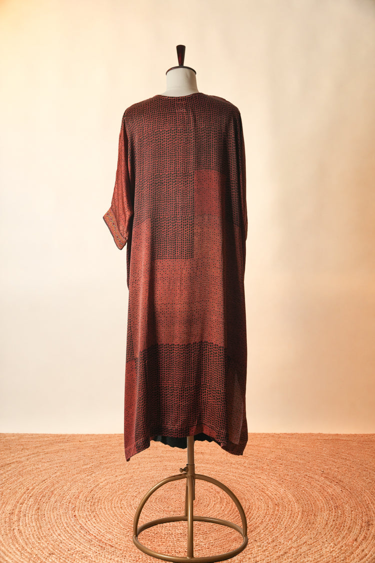 Medh Embroidered Modal Silk Kaftan Kurta Rust