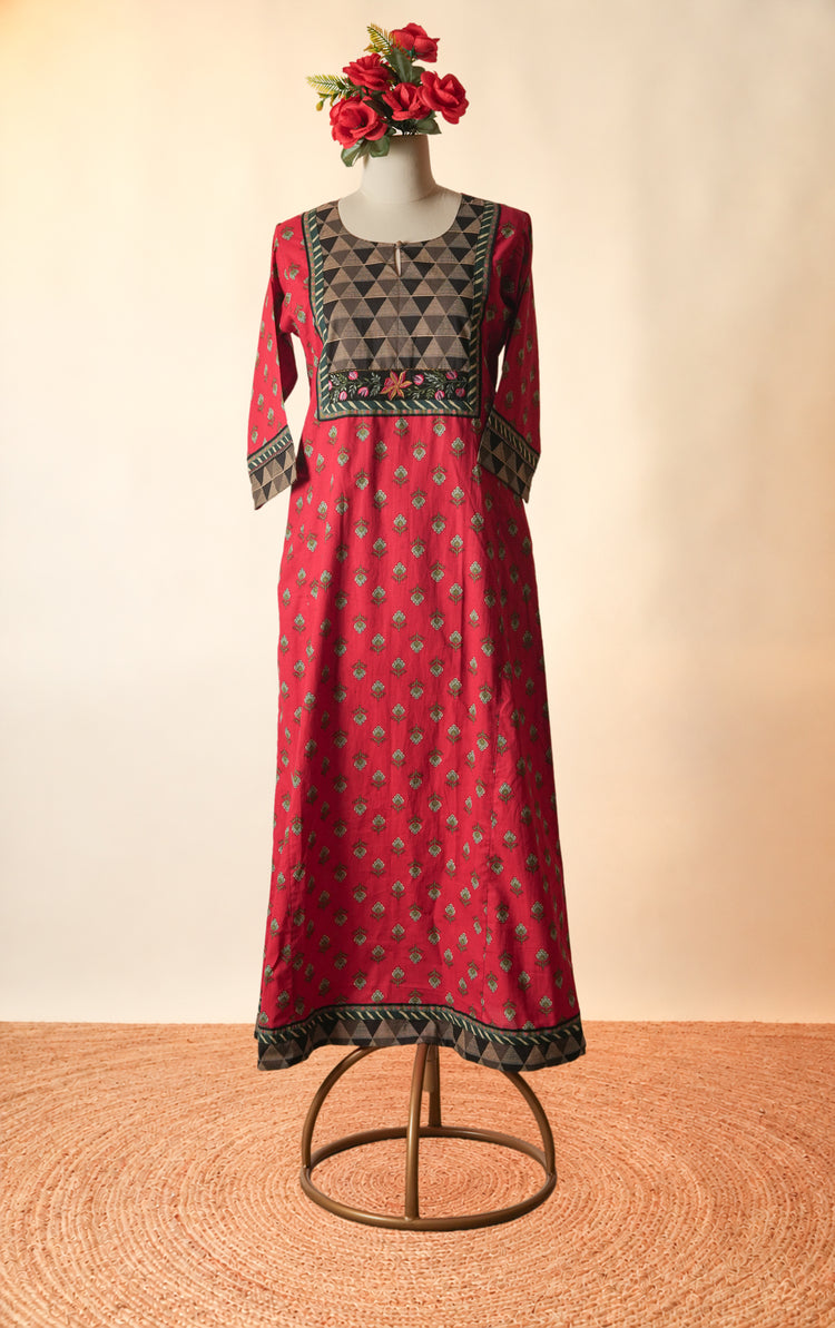 Rozana Printed Cotton Caftan Red