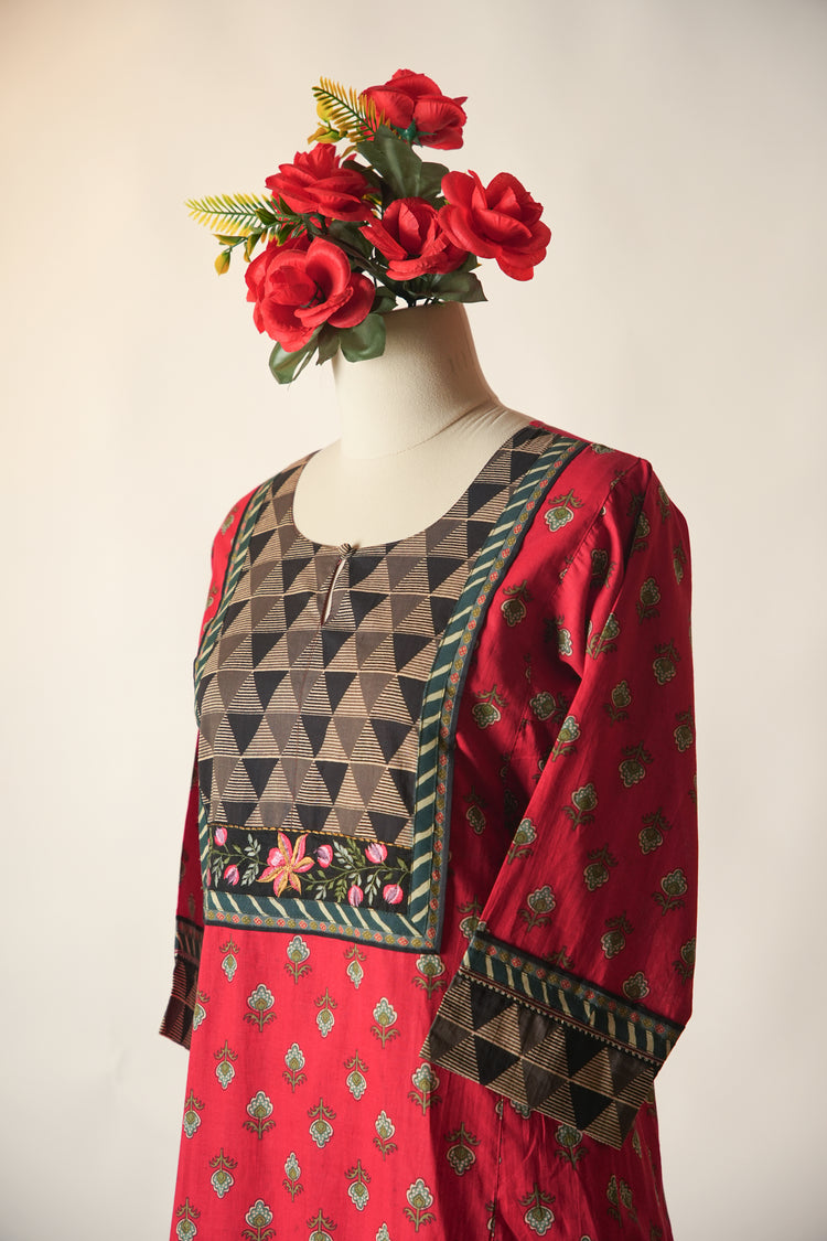Rozana Printed Cotton Caftan Red