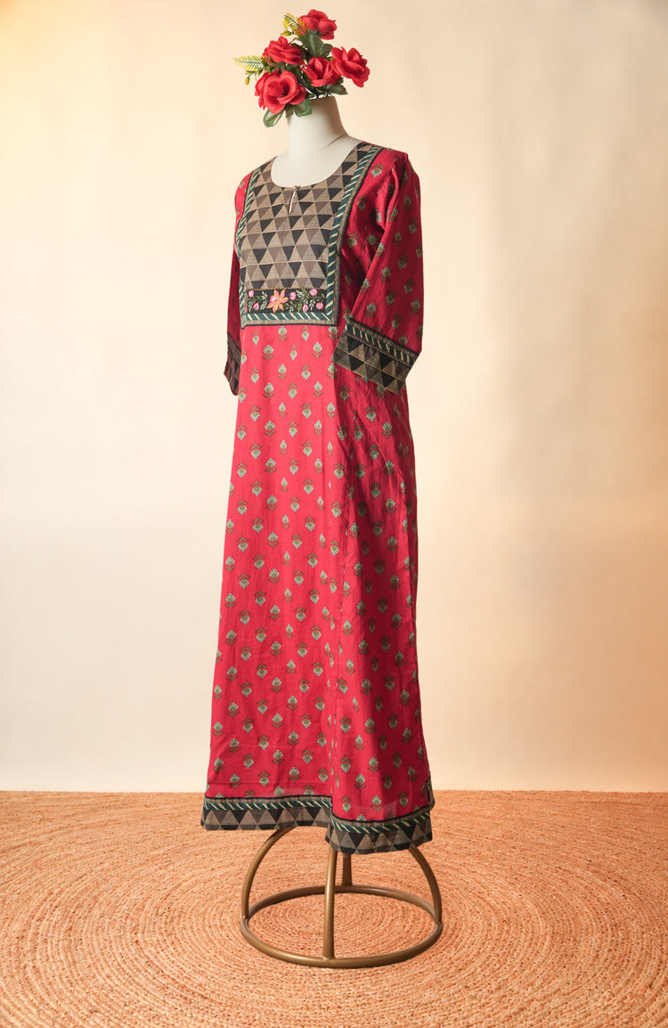 Rozana Printed Cotton Caftan Red