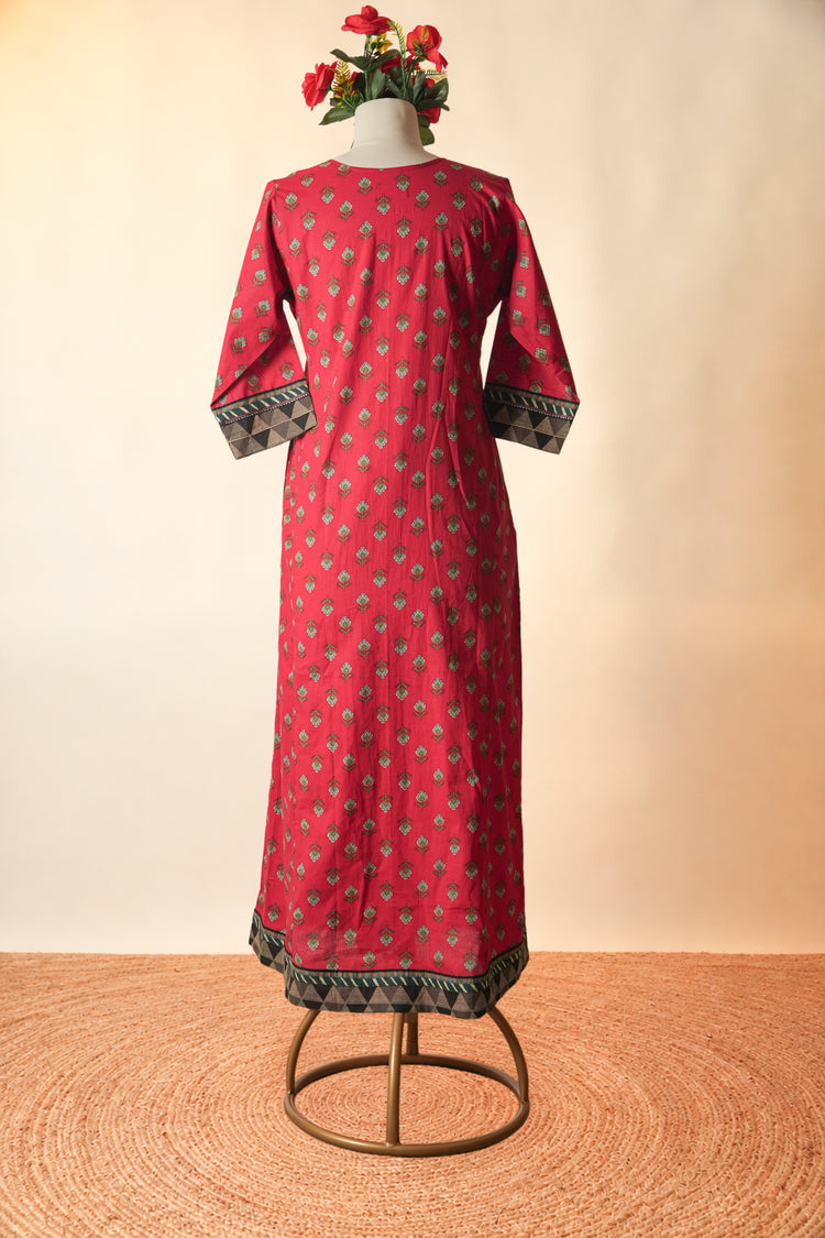 Rozana Printed Cotton Caftan Red