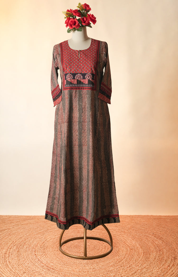 Rozana Printed Cotton Caftan Wine