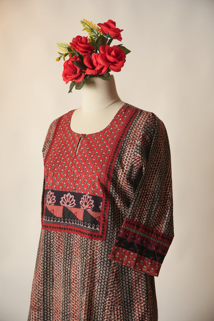 Rozana Printed Cotton Caftan Wine