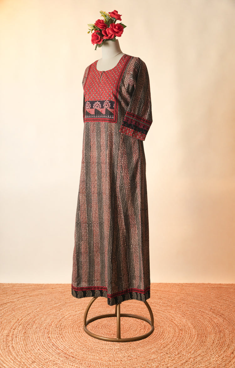 Rozana Printed Cotton Caftan Wine