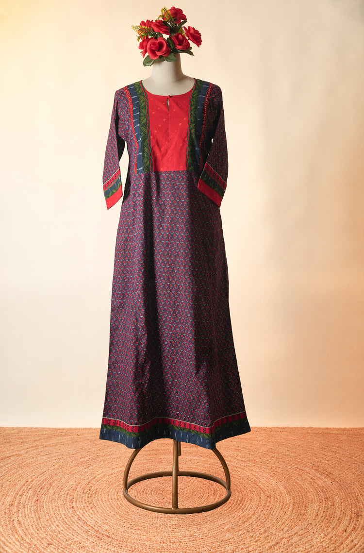 Rozana Printed Cotton Caftan Blue