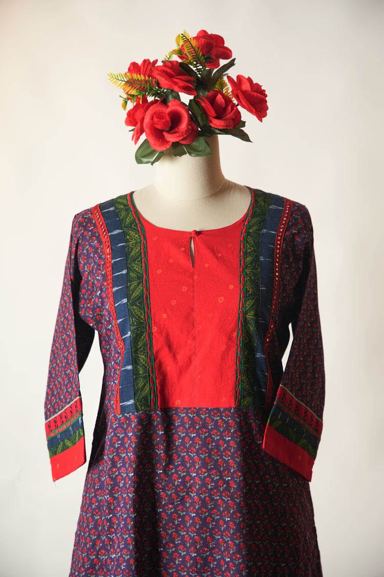 Rozana Printed Cotton Caftan Blue