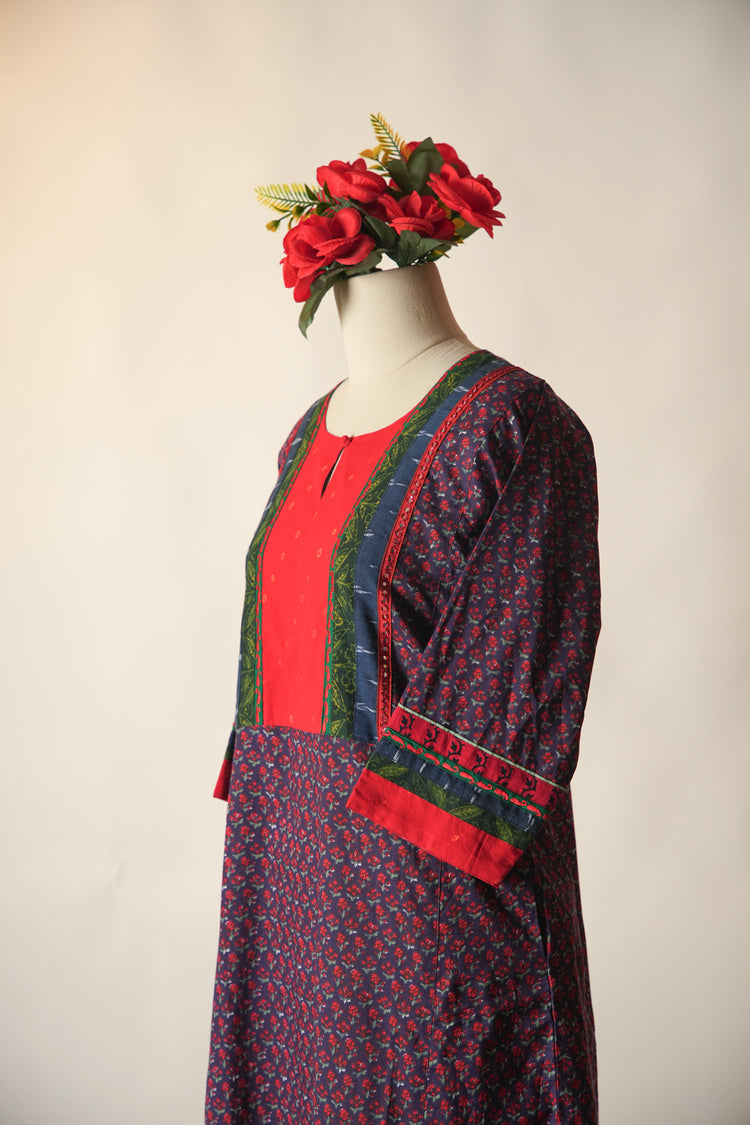 Rozana Printed Cotton Caftan Blue