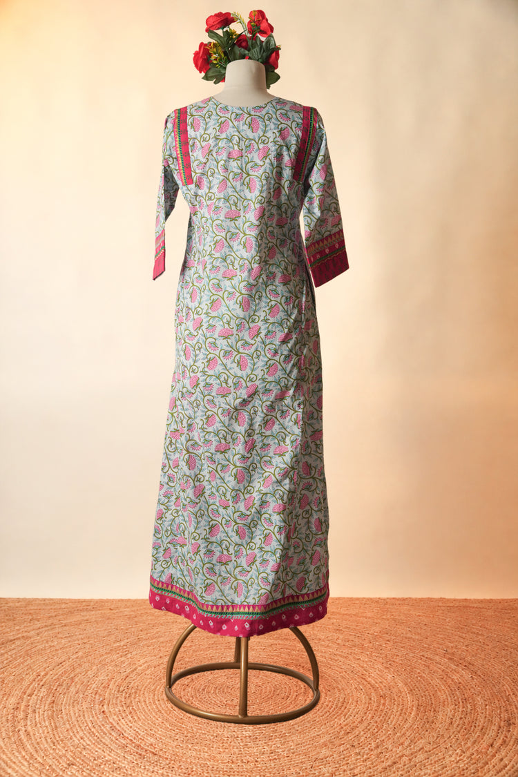 Rozana Printed Cotton Caftan Green Pink
