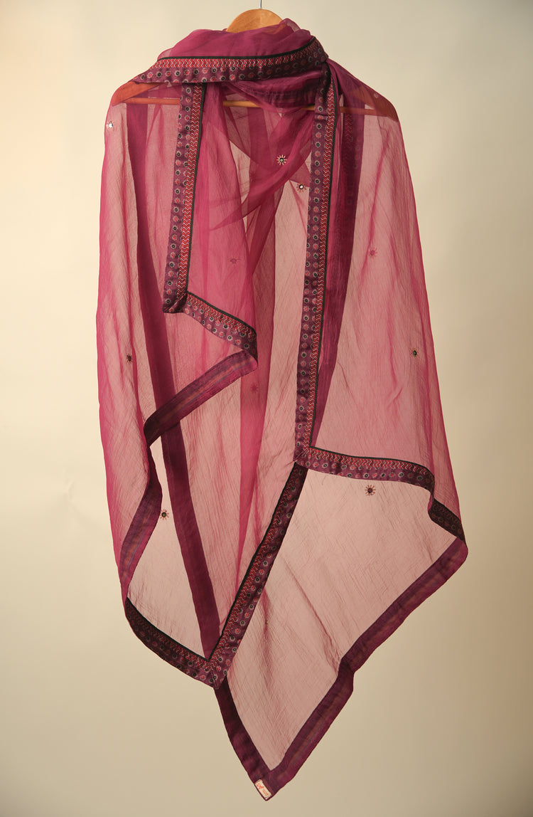 Medh Embroidered Treated Chiffon Dupatta Purple