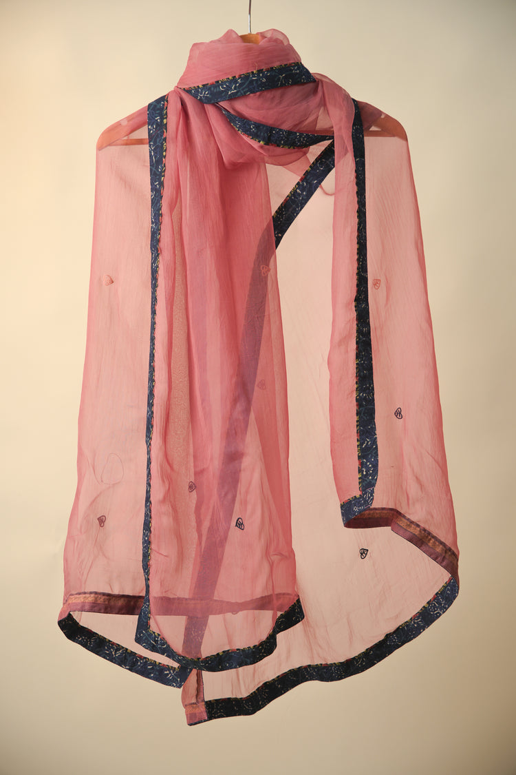 Medh Embroidered Treated Chiffon Dupatta Blush Pink