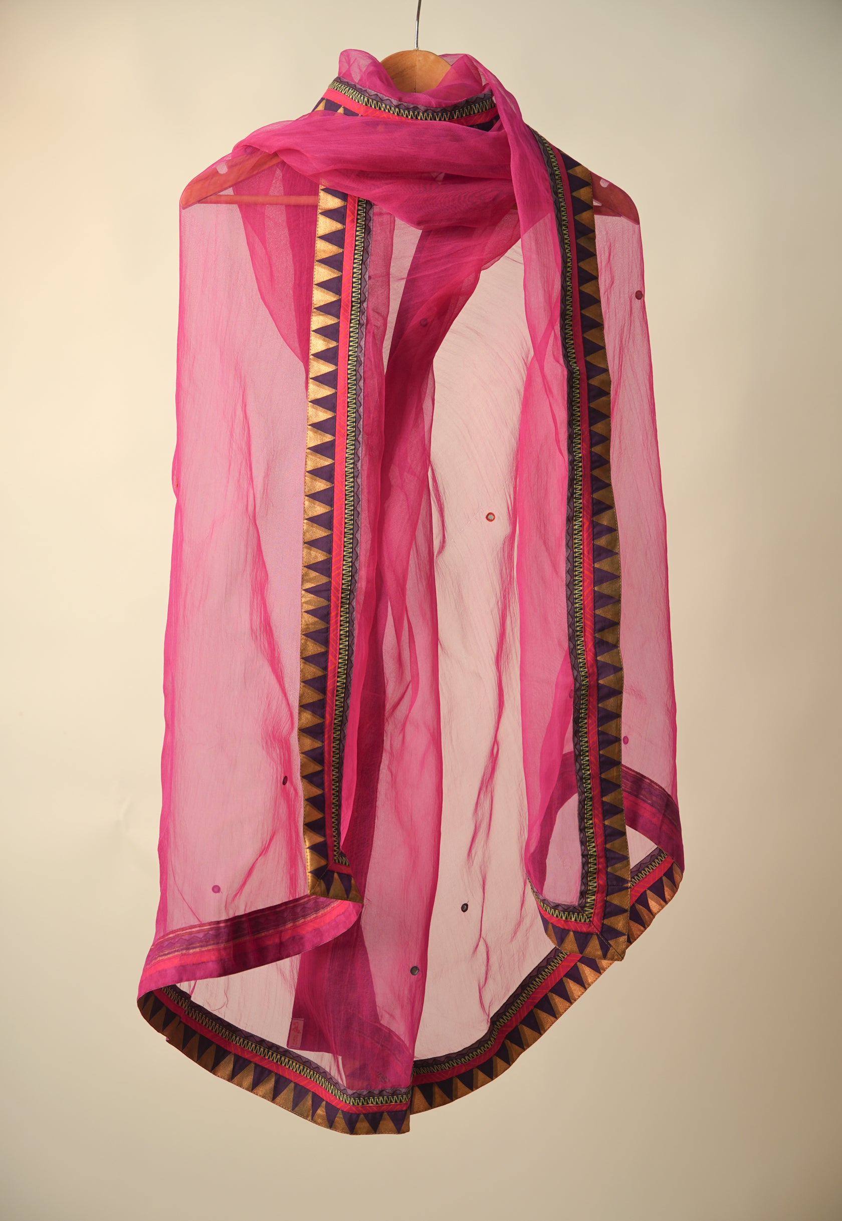 Medh Embroidered Treated Chiffon Dupatta Pink