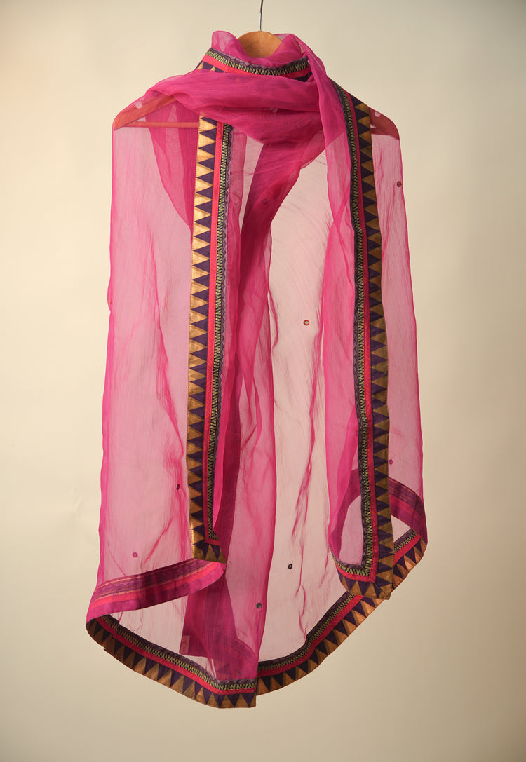 Medh Embroidered Treated Chiffon Dupatta Pink