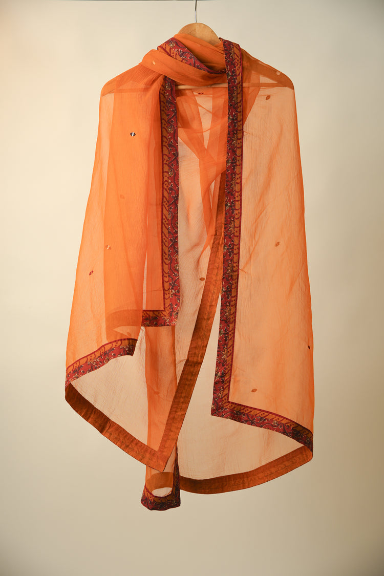 Medh Embroidered Treated Chiffon Dupatta Mustard