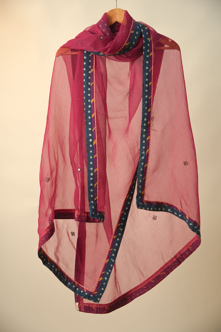 Medh Embroidered Treated Chiffon Dupatta Mauve Pink