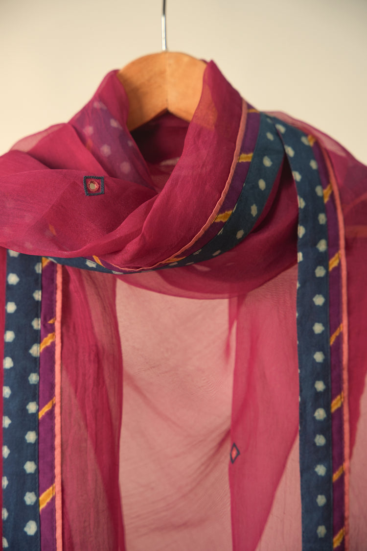 Medh Embroidered Treated Chiffon Dupatta Mauve Pink