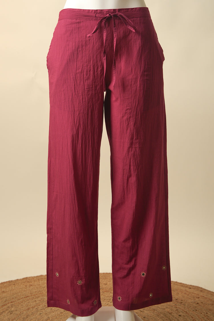 Rozana Embroidered Straight Pant Purple
