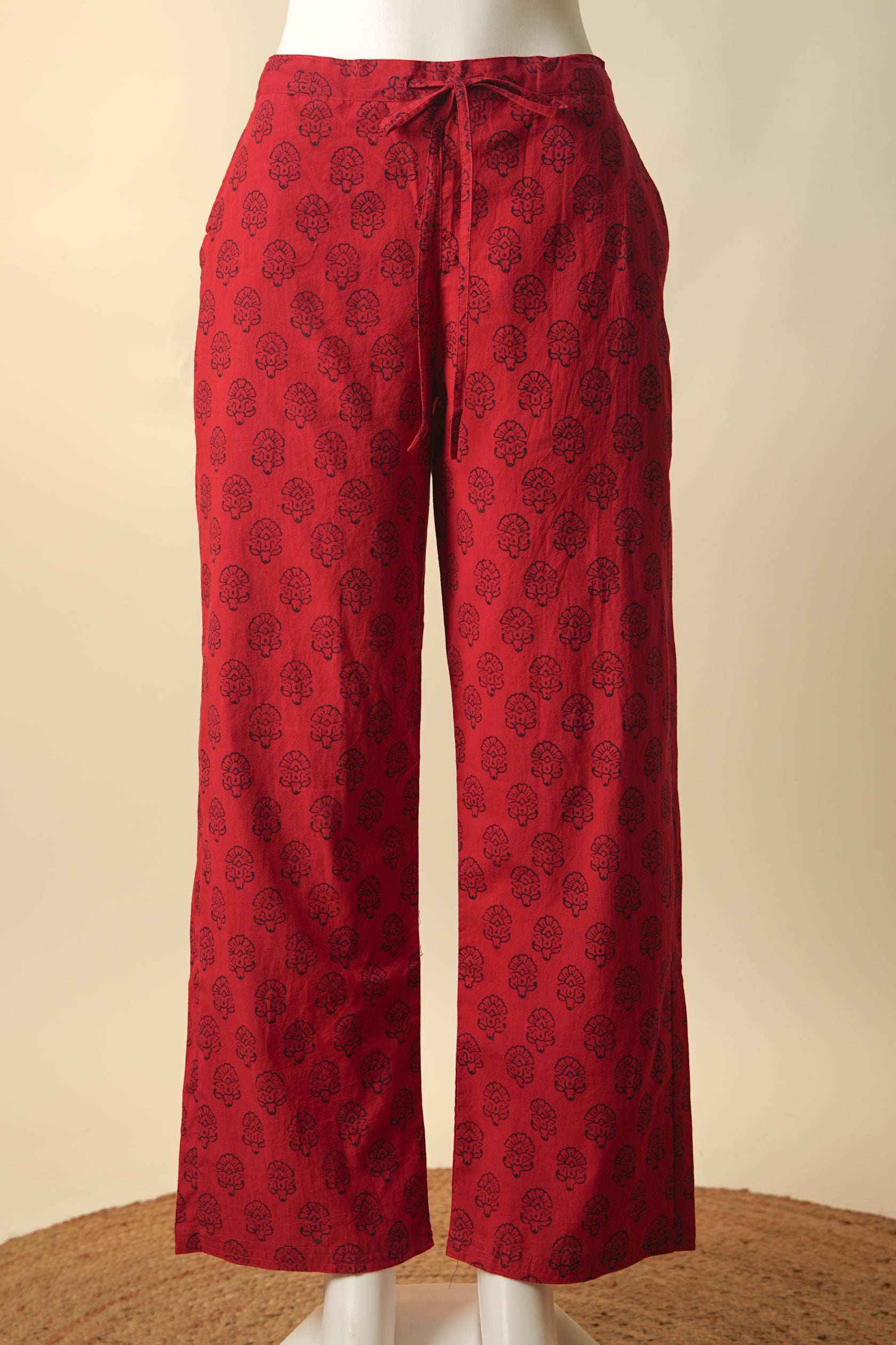 Rozana Hand Block Printed Pant Red