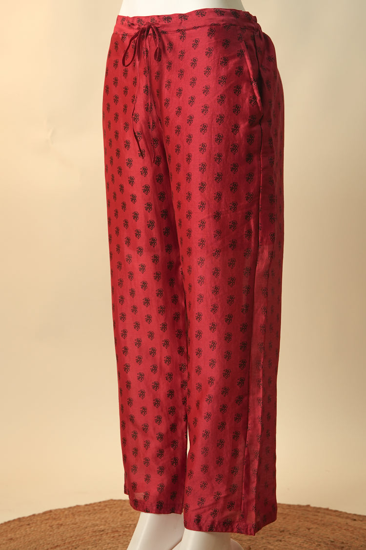 Rozana Chanderi Printed Pant Red