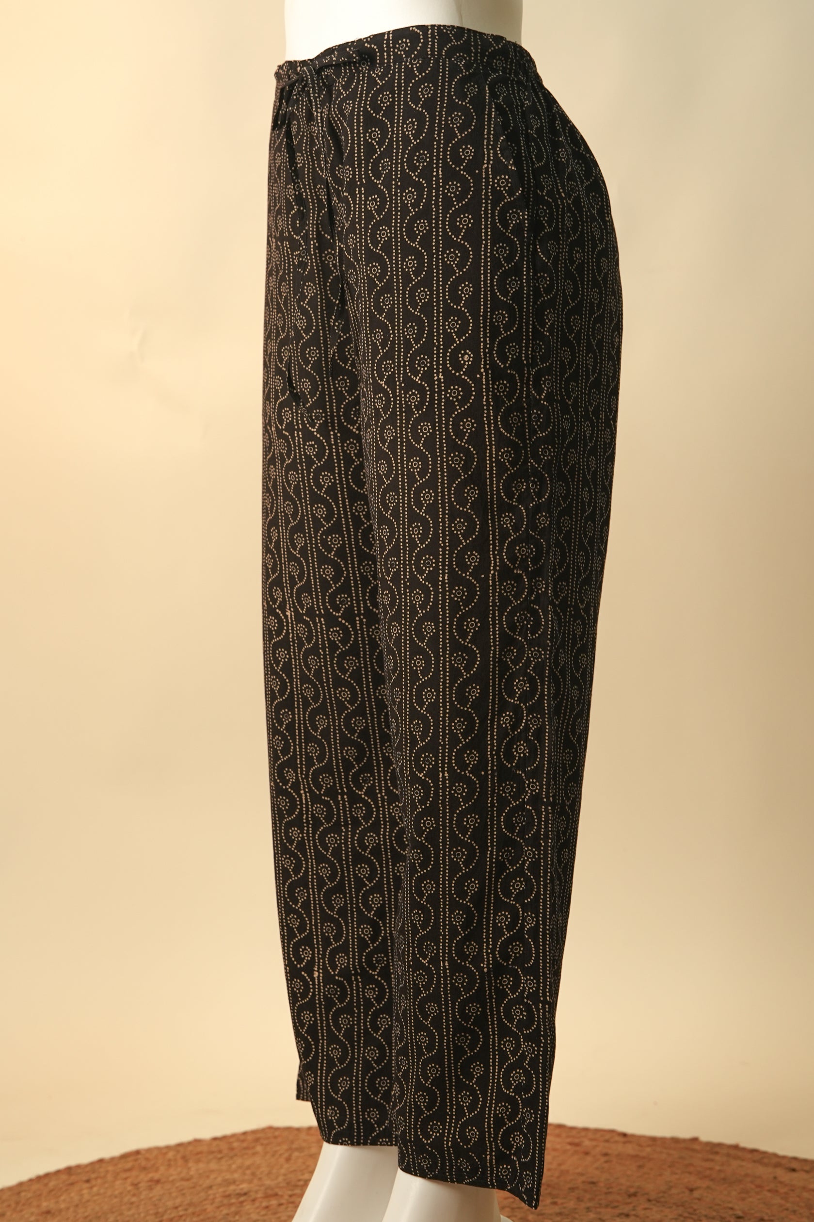 Rozana Ajrakh Cotton Pant Black