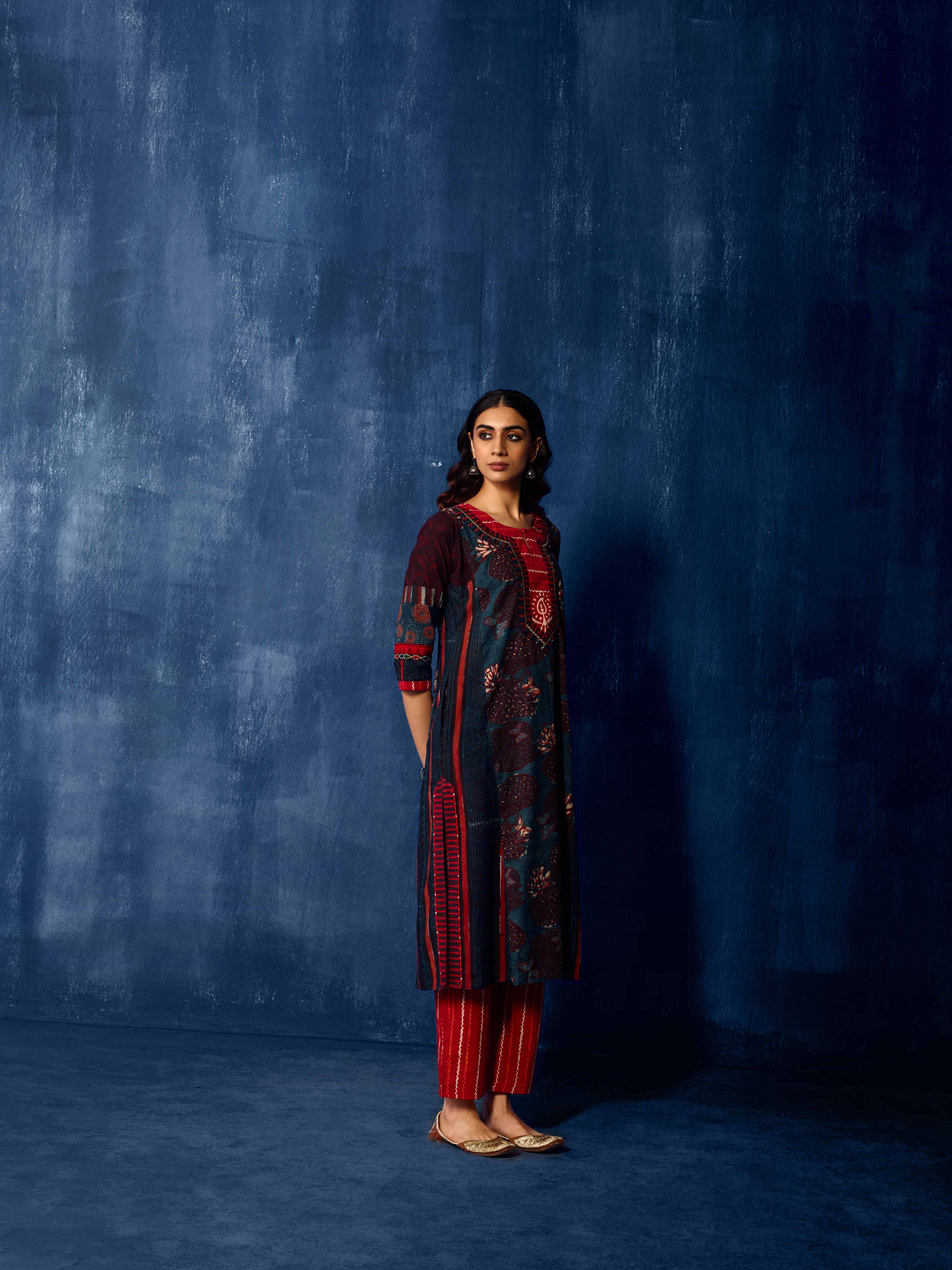 Miran Kurta Indigo Black Red (8918176039211)