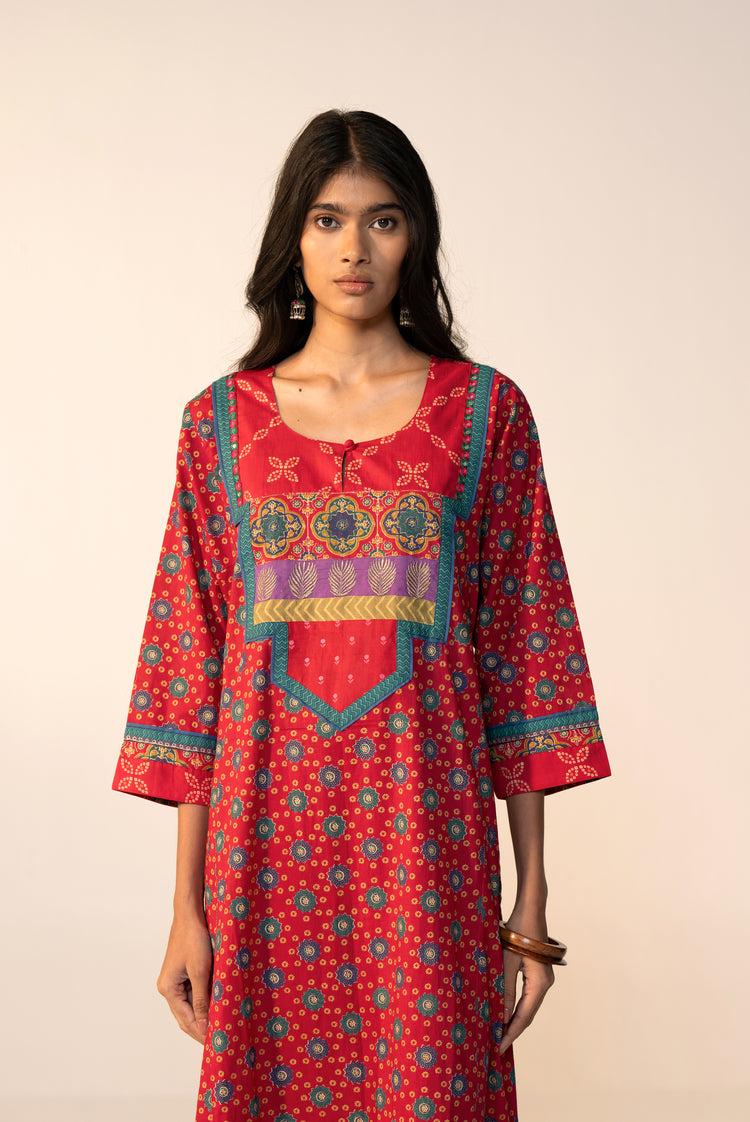 Rozana Cotton Printed Caftan Pink