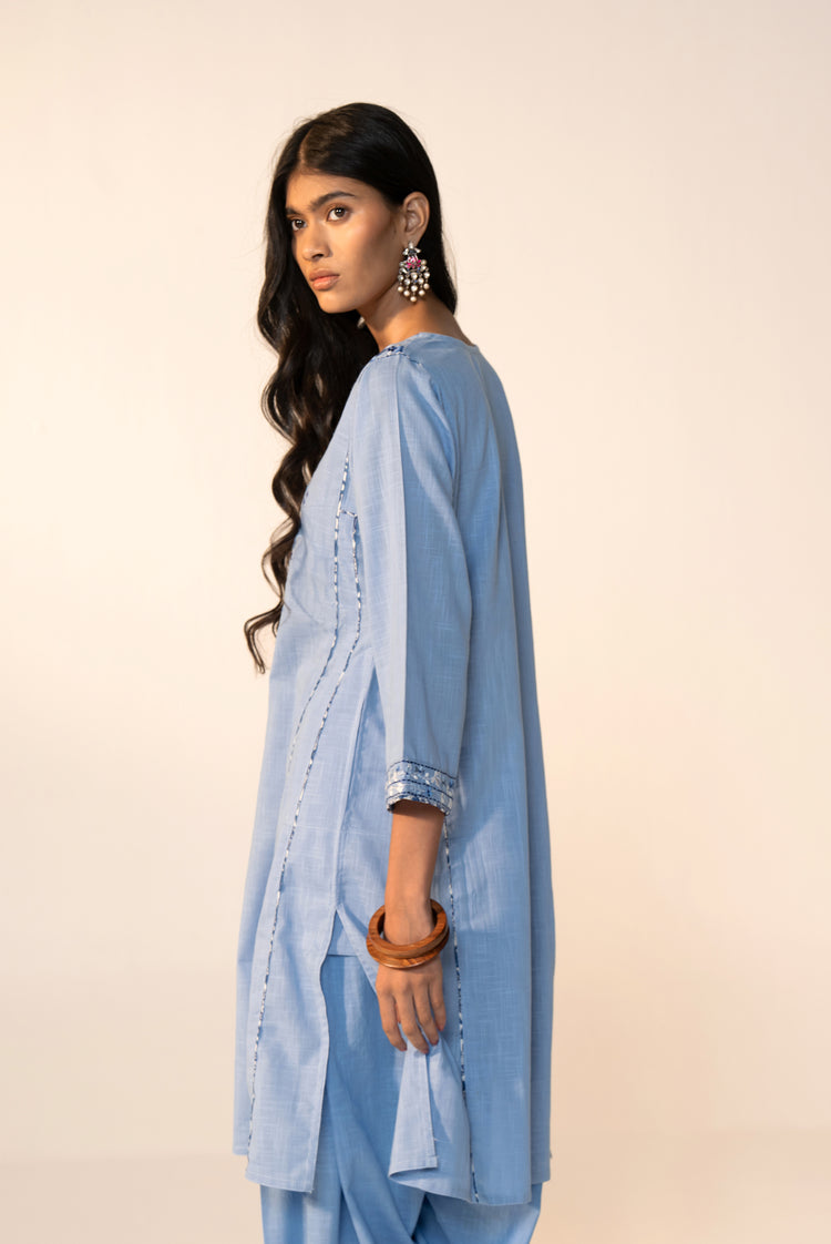 Tulsi Cotton Slub Embroidered Co-ord Set Sky Blue