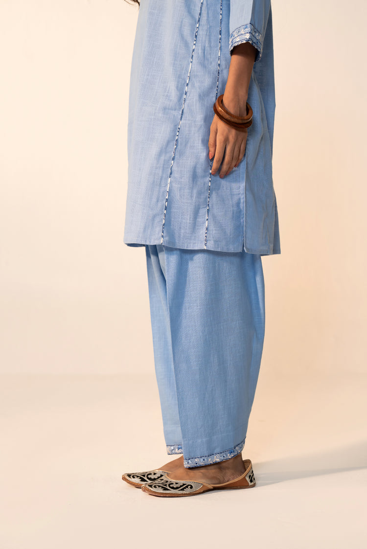 Tulsi Cotton Slub Embroidered Co-ord Set Sky Blue