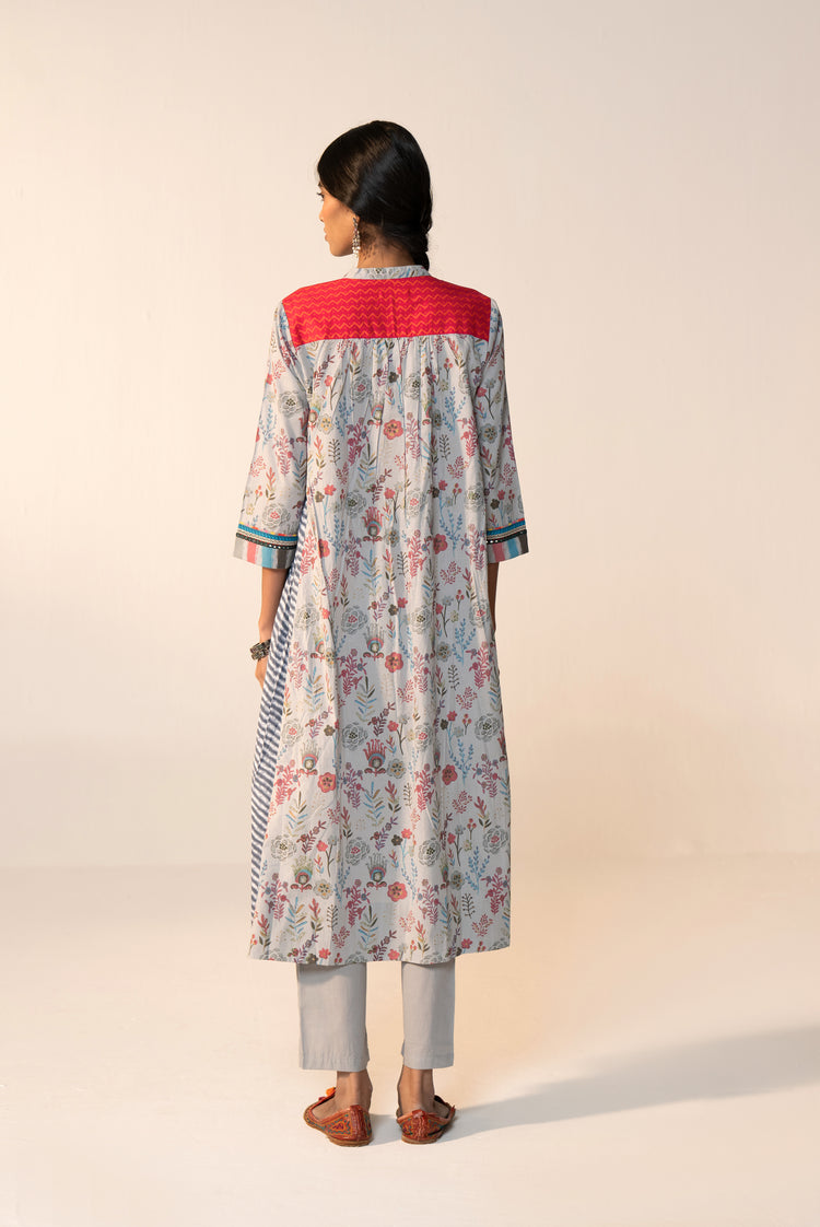 Mavi Cotton Printed Kurta Grey (Set Of 3)