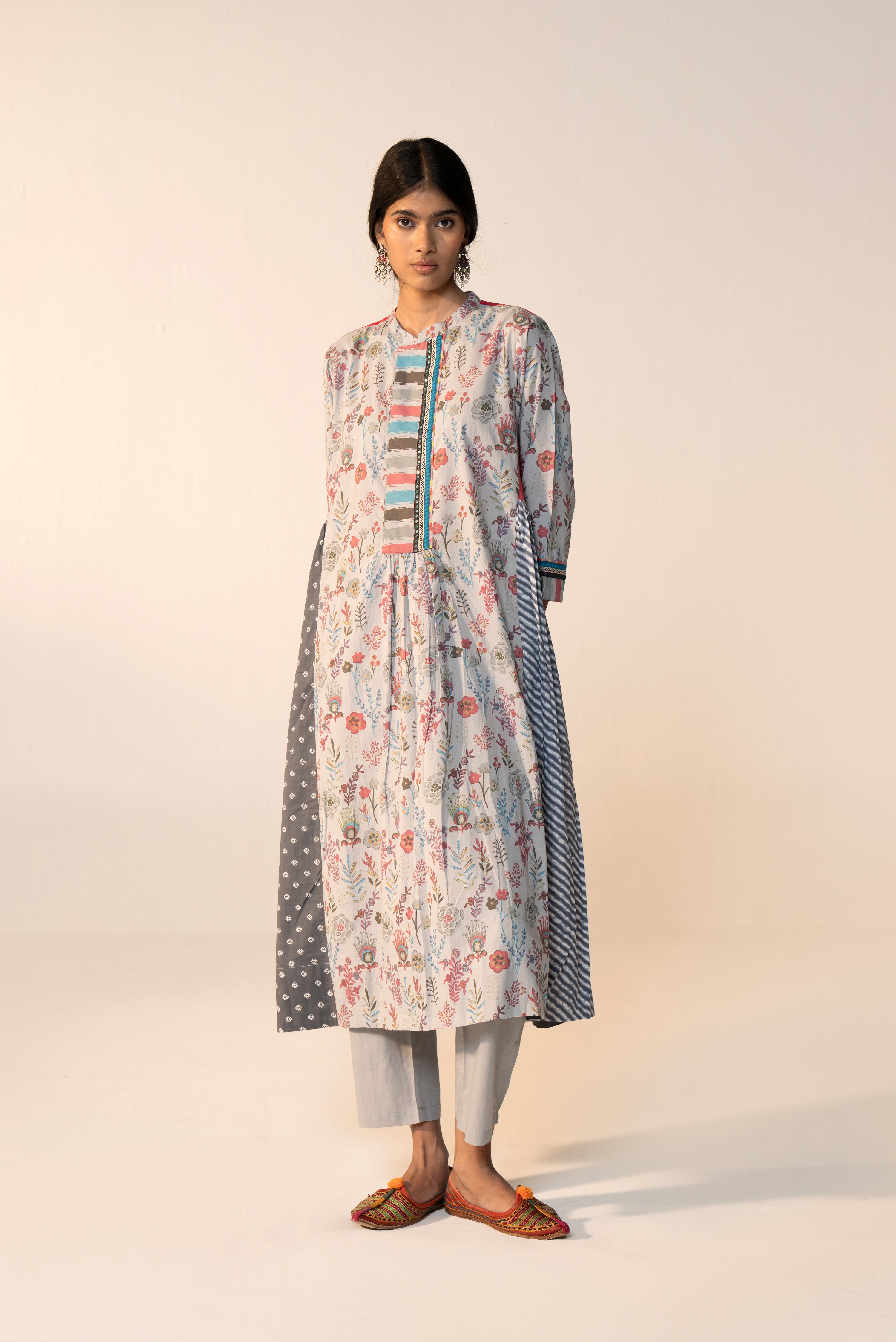 Mavi Cotton Printed Kurta Grey (Set Of 3)