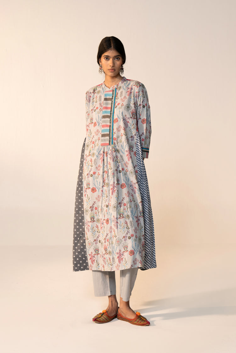 Mavi Cotton Printed Kurta Grey (Set Of 3)