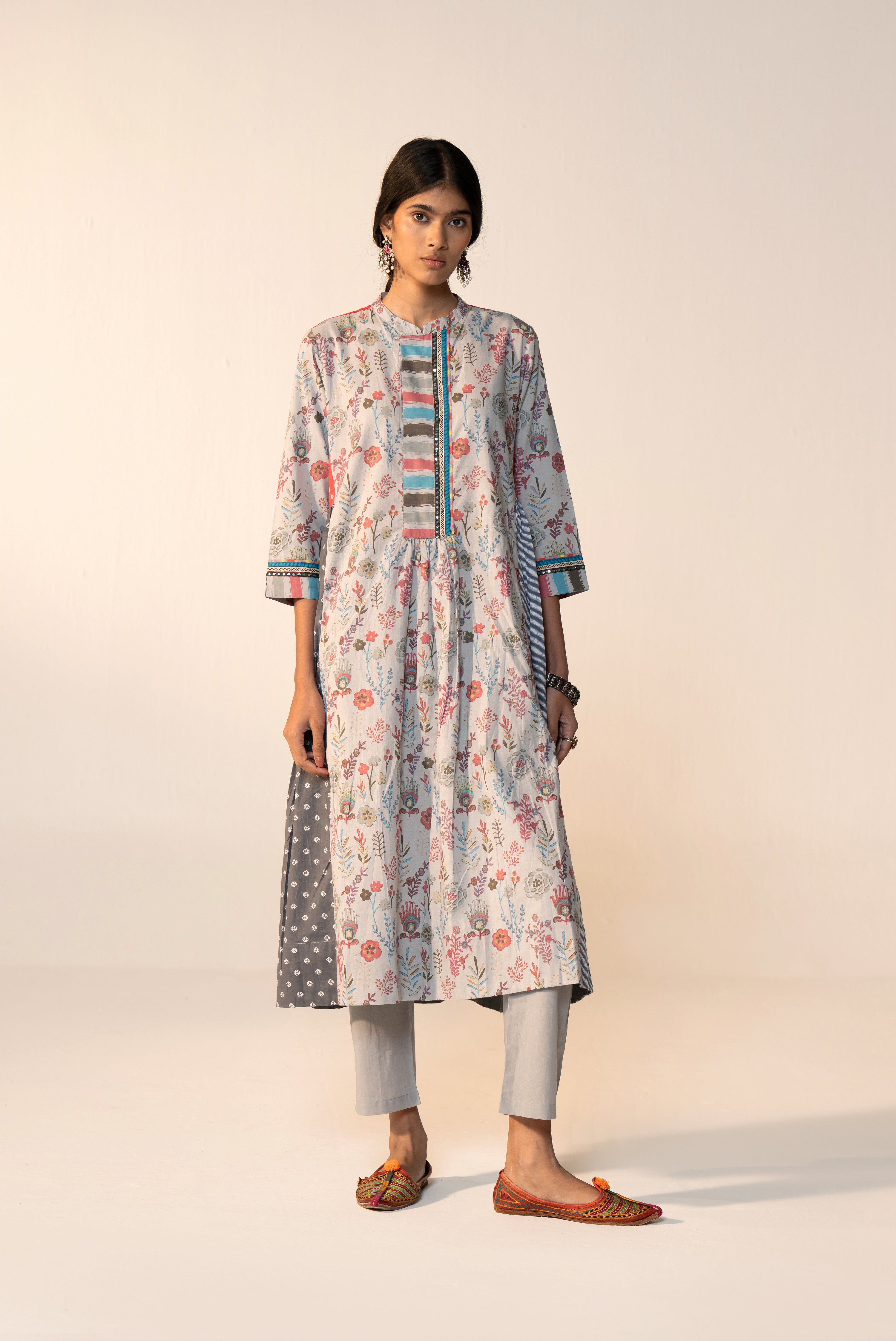 Mavi Cotton Printed Kurta Grey (Set Of 3)