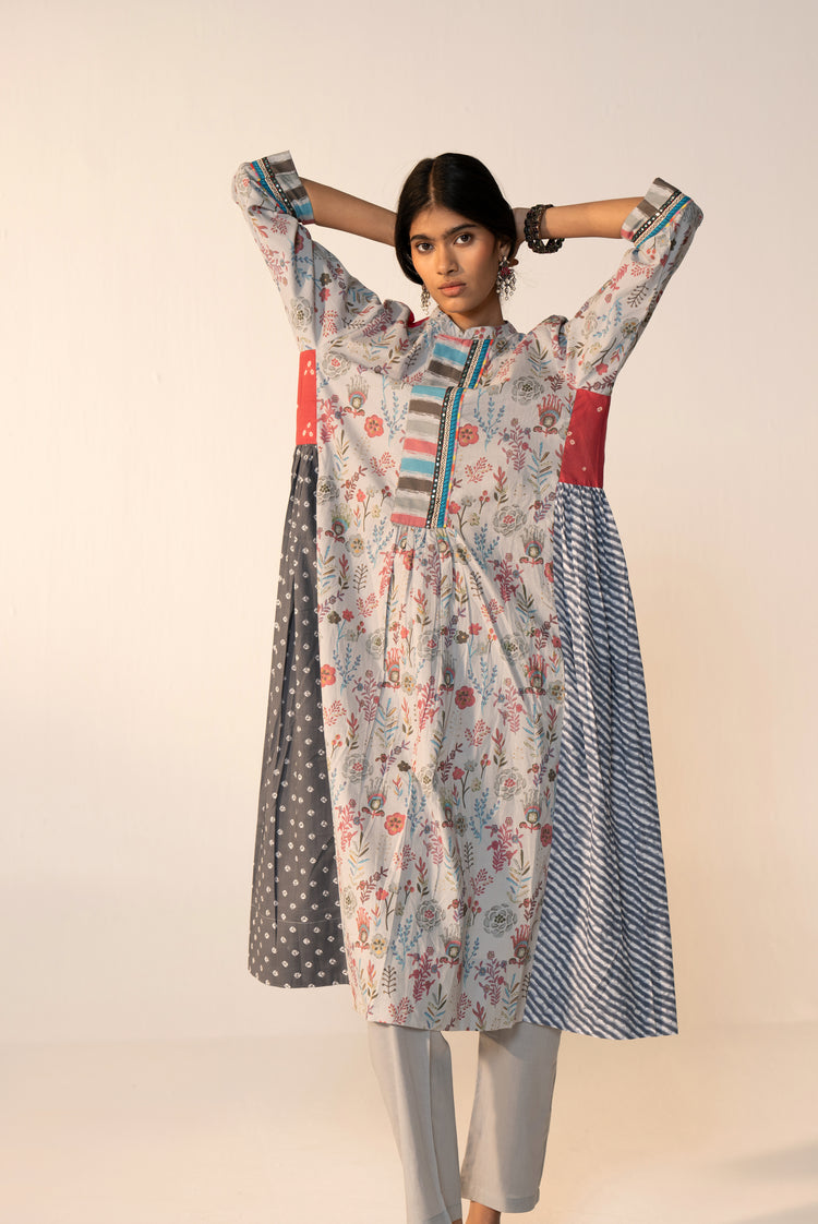 Mavi Cotton Printed Kurta Grey (Set Of 3)